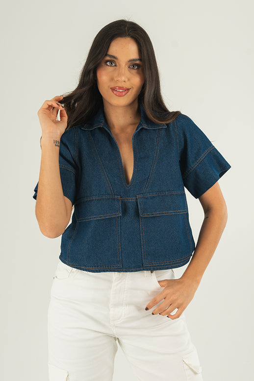 CAMISA CROP EN DENIM