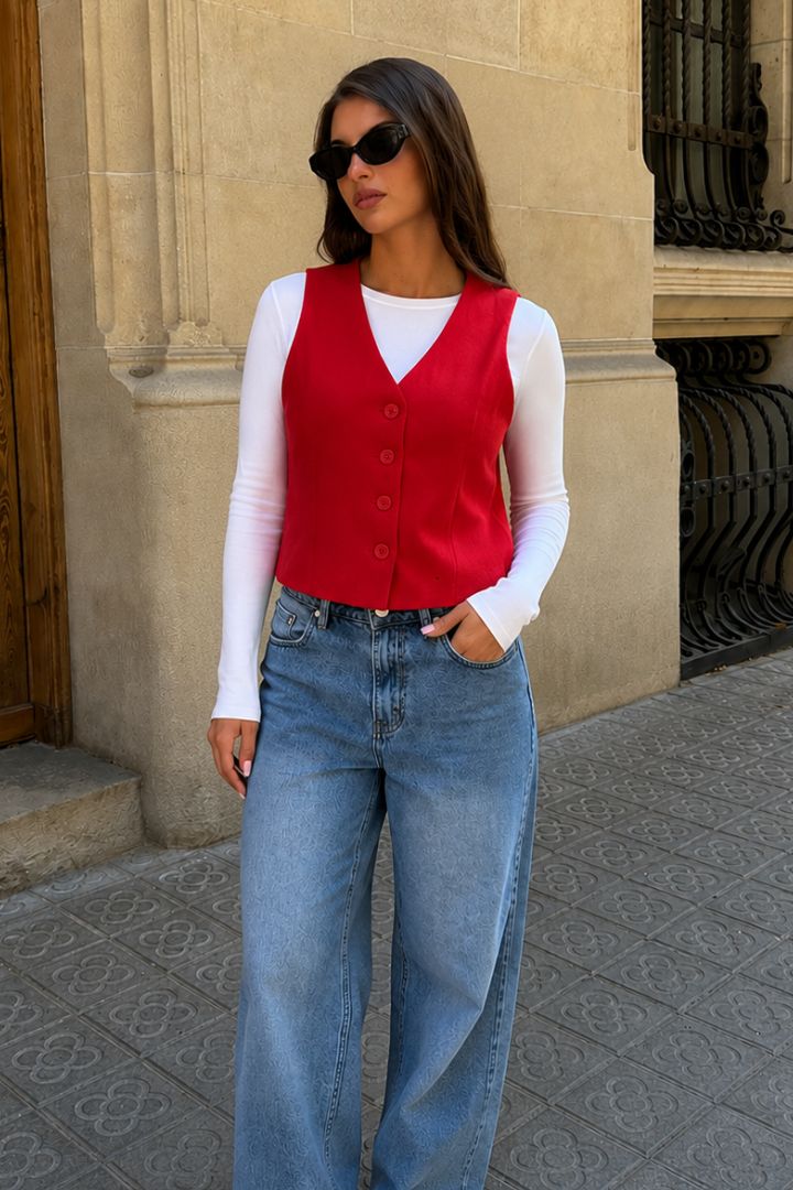 CHALECO EN LINO ROJO