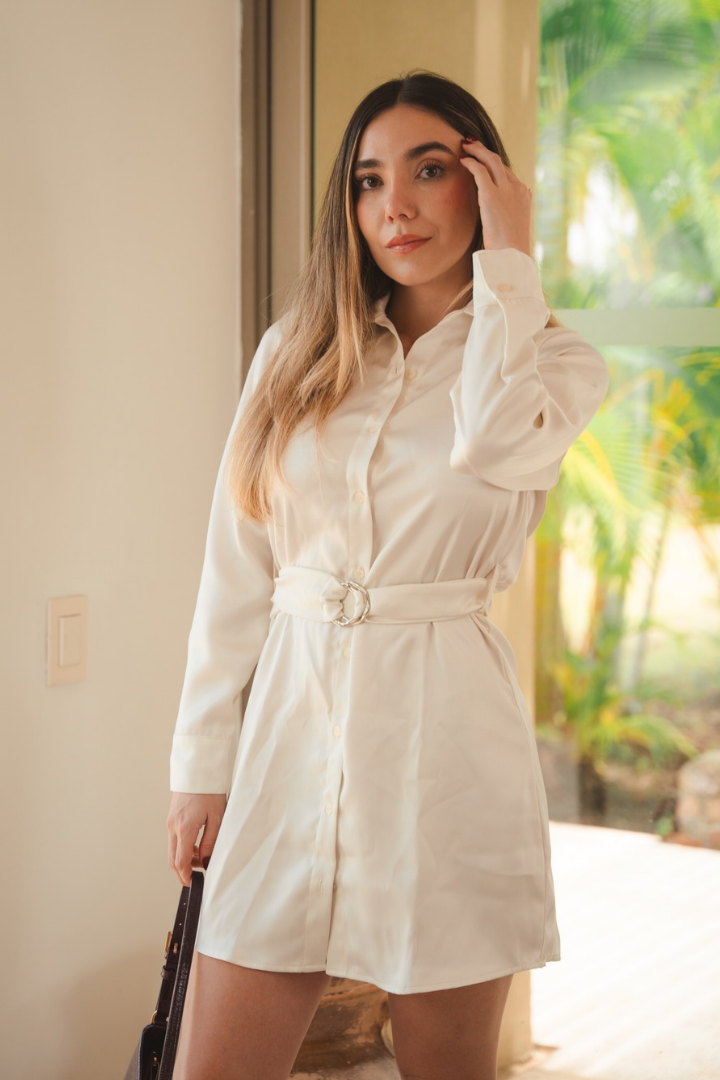 VESTIDO SEDA CAMISERO CON CINTURÓN